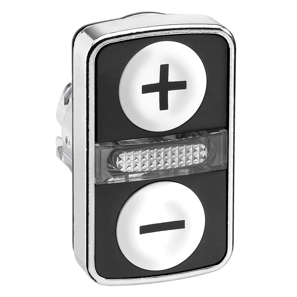 ZB4BW7A1715 – head for illuminated double headed push button, Harmony XB4, 2 white flush pushbuttons, 22mm, with marking