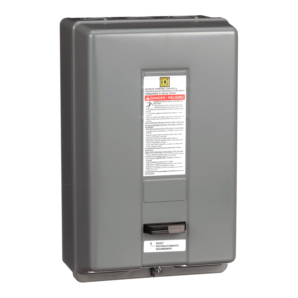 8911DPSG52V09 – Starter, Definite Purpose, nonreversing, 50A, 2 pole, 1 phase, 208V to 240V AC coil, melting alloy overload, NEMA 1