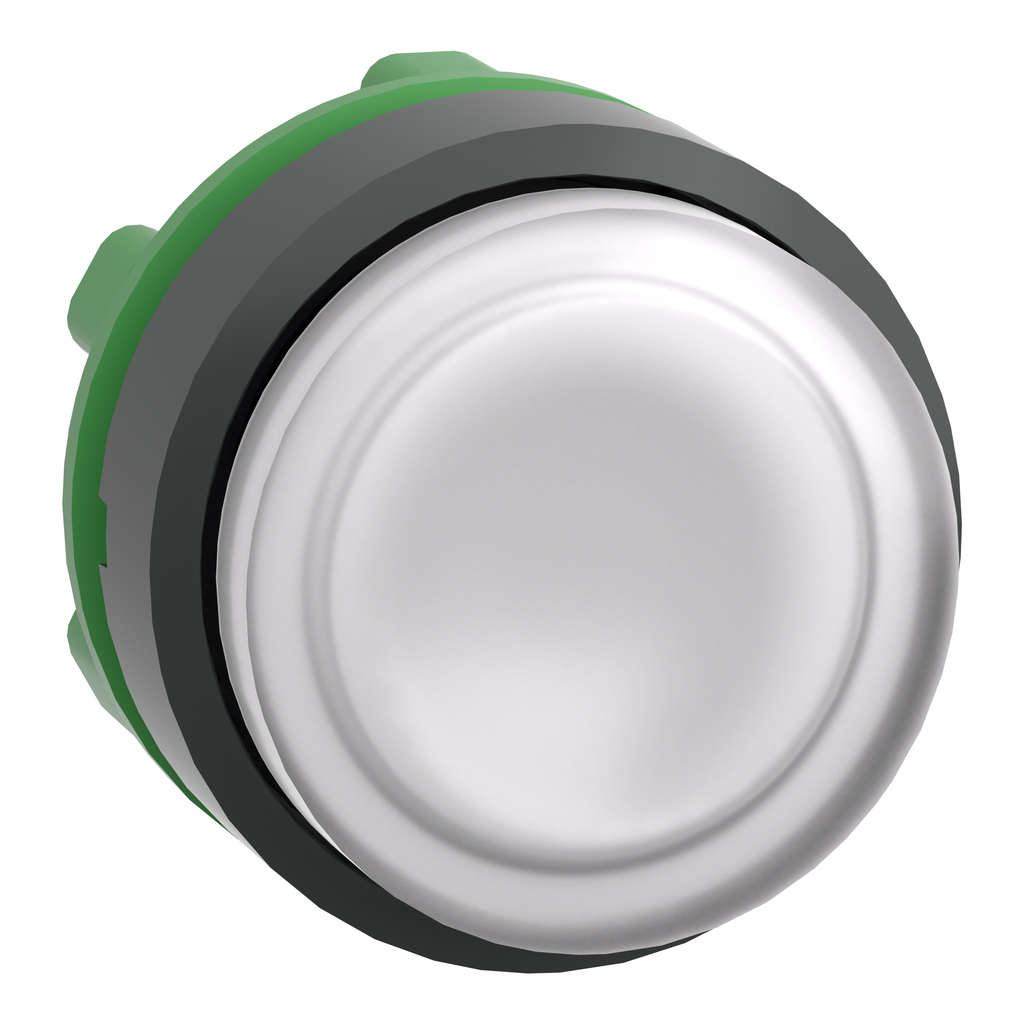 ZB5AW113 – Head for illuminated push button, Harmony XB5, white projecting, 22mm, universal LED, spring return, unmarked