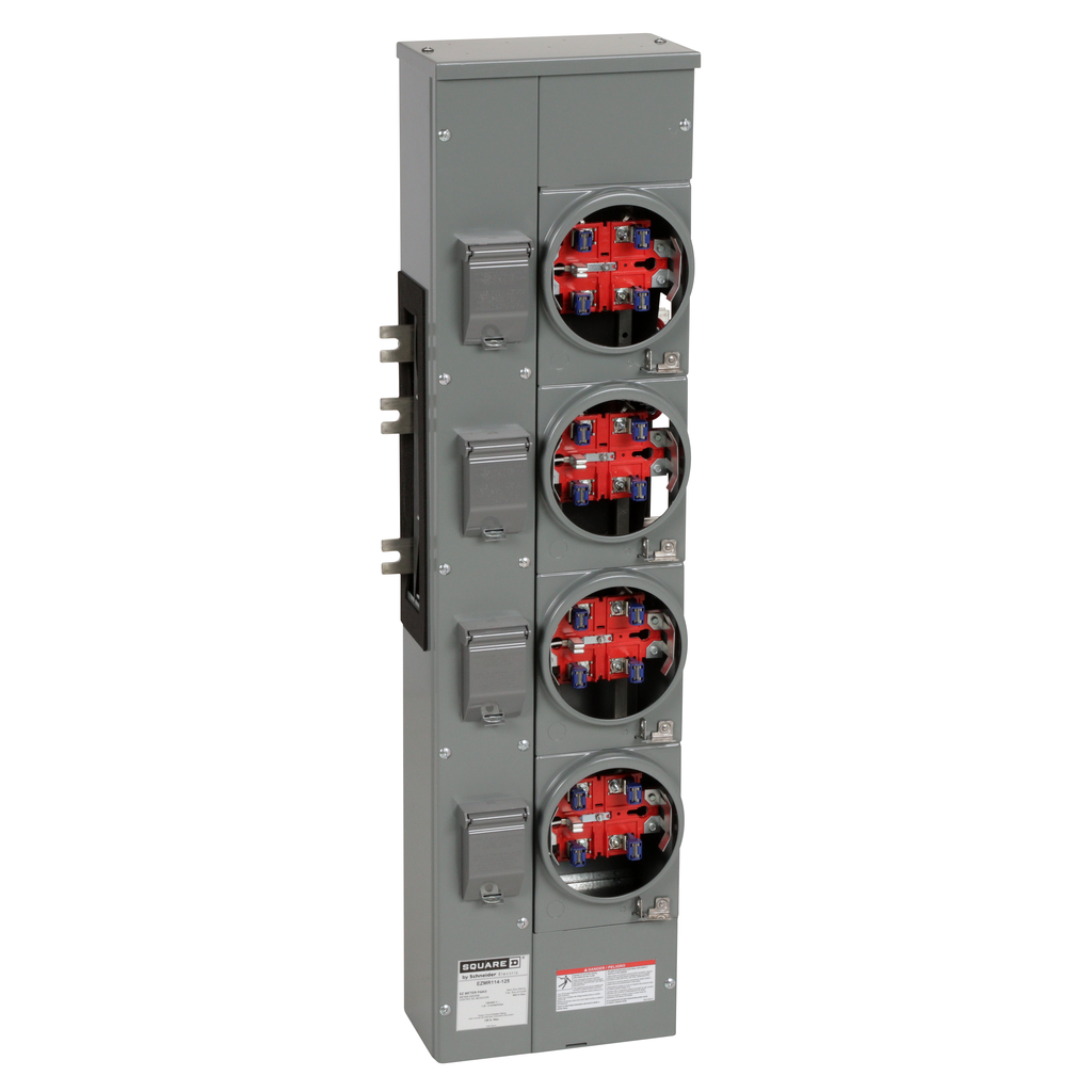 EZMR114125 – Branch unit, EZ Meter-Pak, 125A, 4 x 5 jaw sockets, 120/240VAC, no bypass, ringless, 800A Al busbar