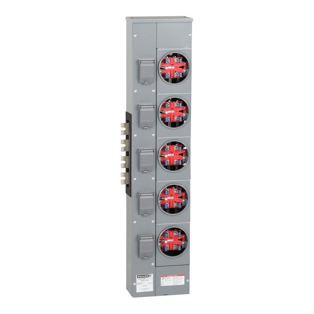 EZM315125X – Branch unit, EZ Meter-Pak, 125A, 5 x 5 jaw sockets, 208Y/120VAC, no bypass, ringed, 1200A Al/Cu busbar