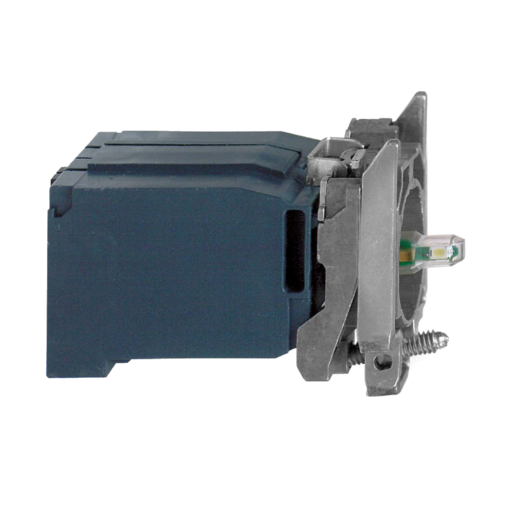 ZB4BV5D3 – Complete body/light block assembly, Harmony XB4, green light, with body/fixing collar, BA9s LED bulb, 400V AC