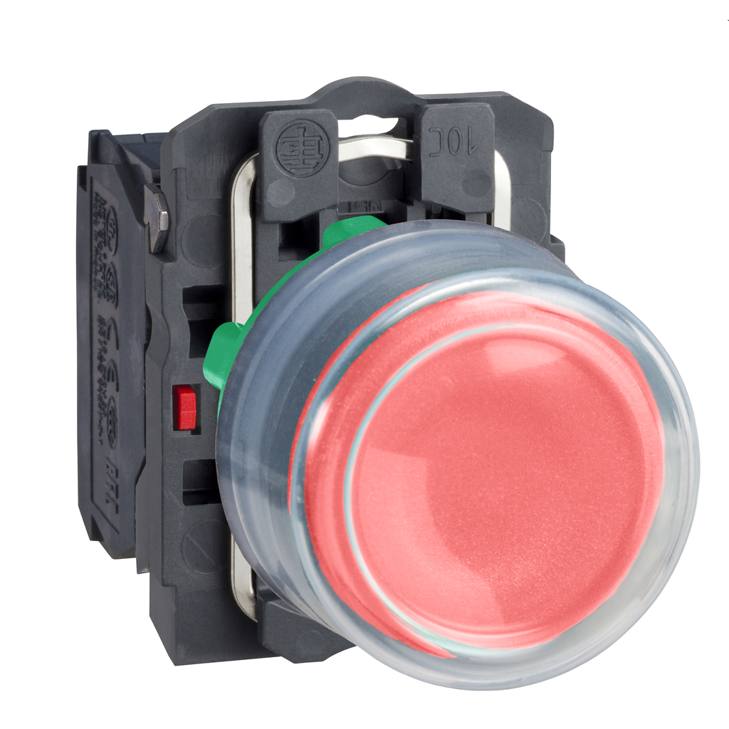 XB5AP42 – Push button, Harmony XB5, plastic, projecting, red, 22mm, spring return, booted, unmarked, 1NC
