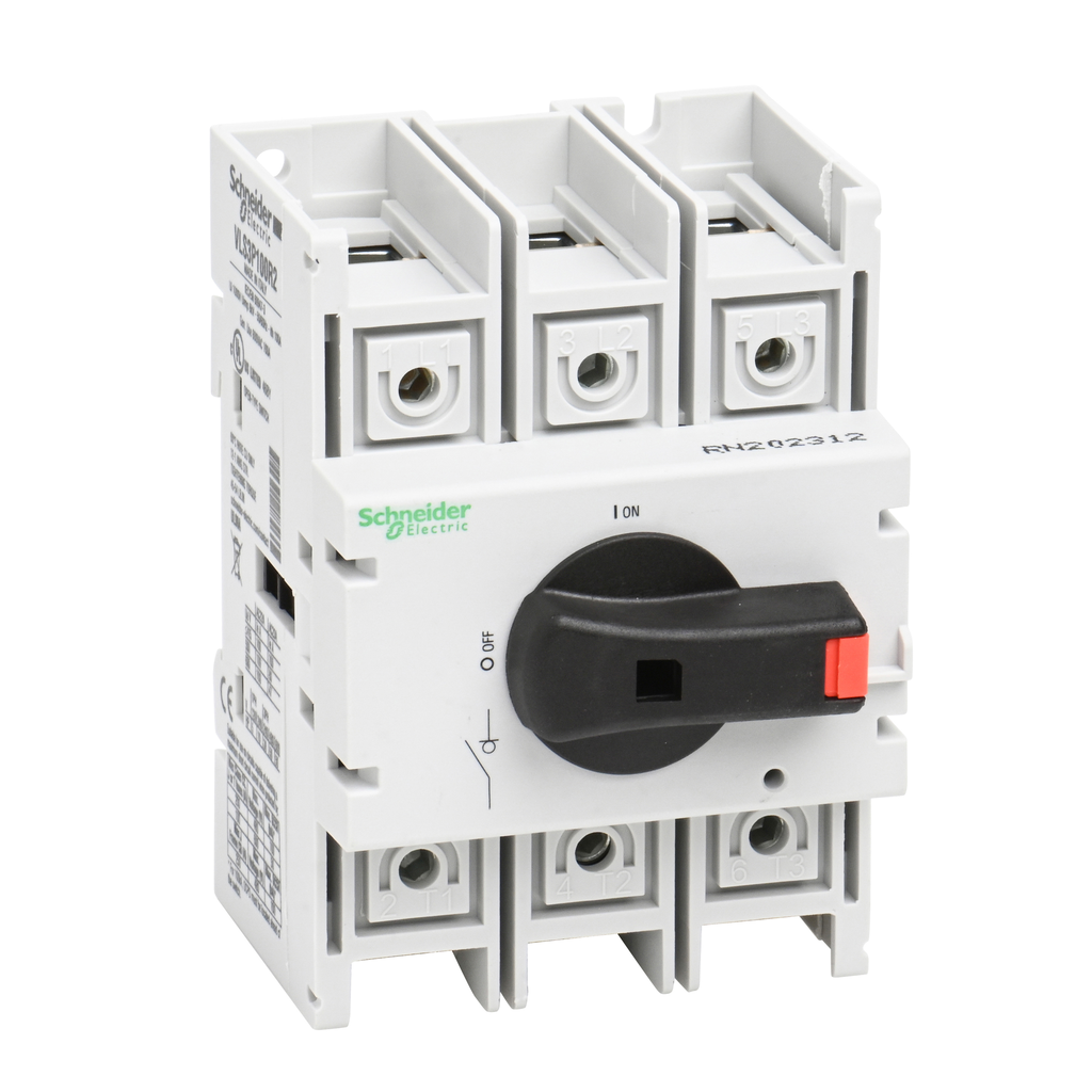 VLS3P100R2 – Disconnect switch, TeSys VLS, body switch, 100A, 50HP at 480VAC, UL98, three phase, 50kA SCCR, size 2, DIN rail mount