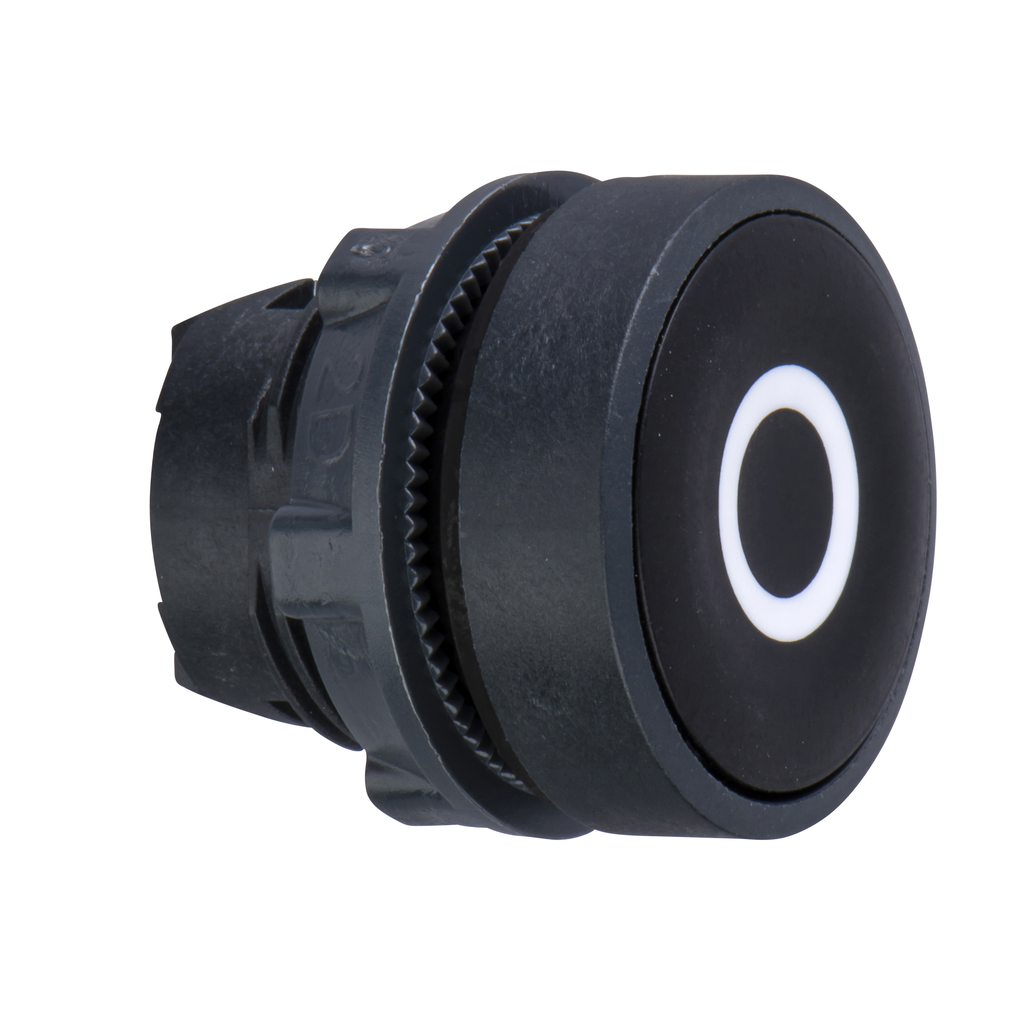 ZB5AA232 – Head for non illuminated push button, Harmony XB5, black flush, 22mm, spring return, white marked O