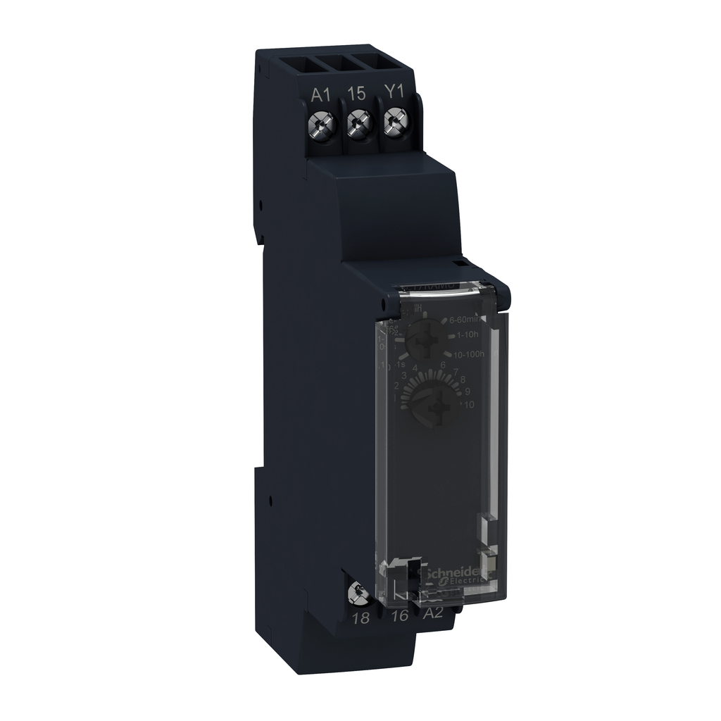 RE17RHMU – dual function relay, Harmony Timer Relays, 8A, 1CO, 1s..100h, on delay, cadmium free, 24V DC or 24…240V AC DC