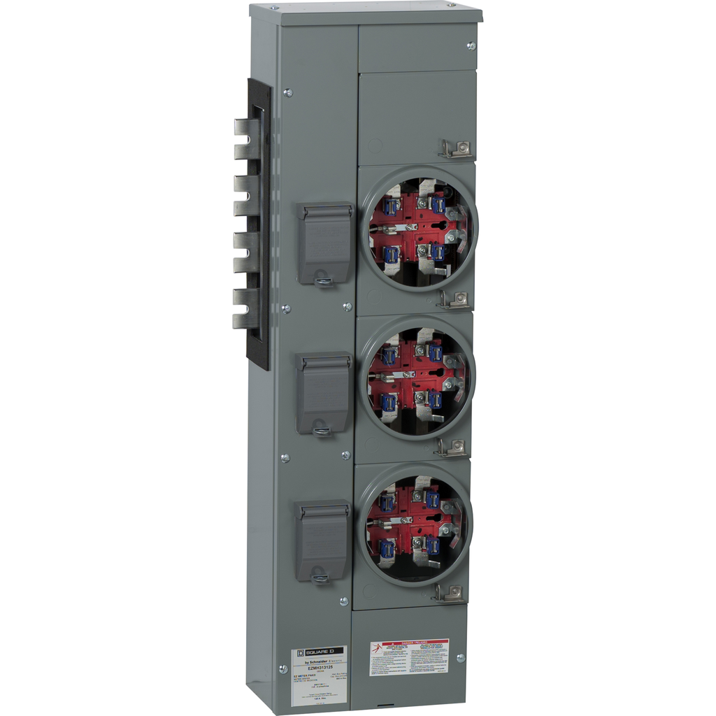 EZMH313125X – Branch unit, EZ Meter-Pak, 125A, 3 x 5 jaw sockets, 208Y/120VAC, horn bypass, ringless, 1200A Al/Cu busbar