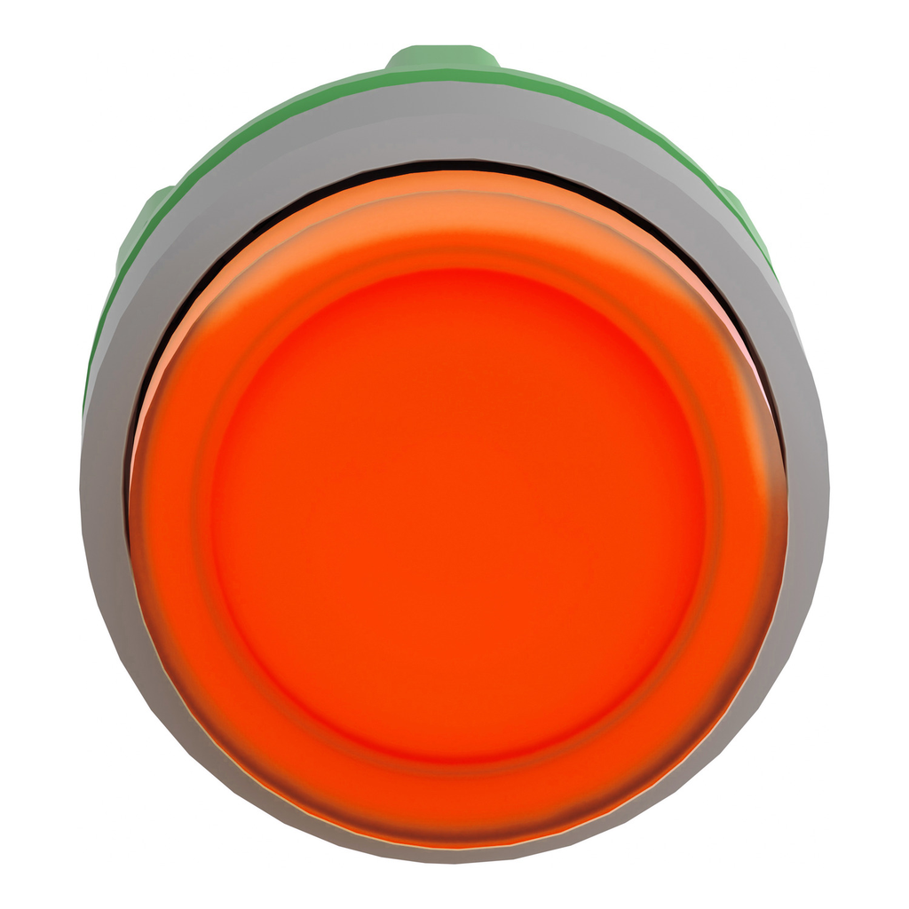 Mayer-DDS-Head for illuminated push button, Harmony XB5, grey bezel, orange projecting, 22mm, universal LED, spring return, plain lens-2