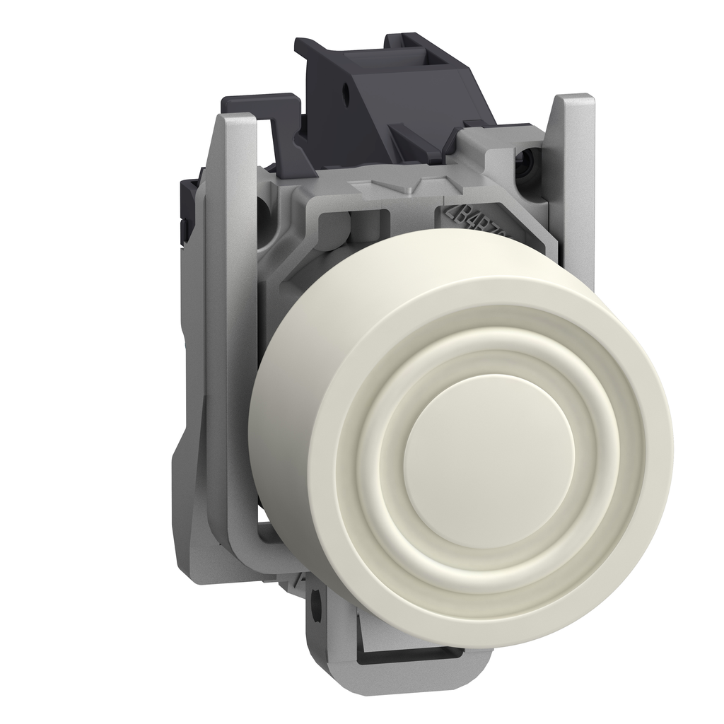 XB4BPS11GEX – Complete push button, Harmony XB4 – ATEX D, white projecting with boot, metal, 22mm,  spring return, 1NO