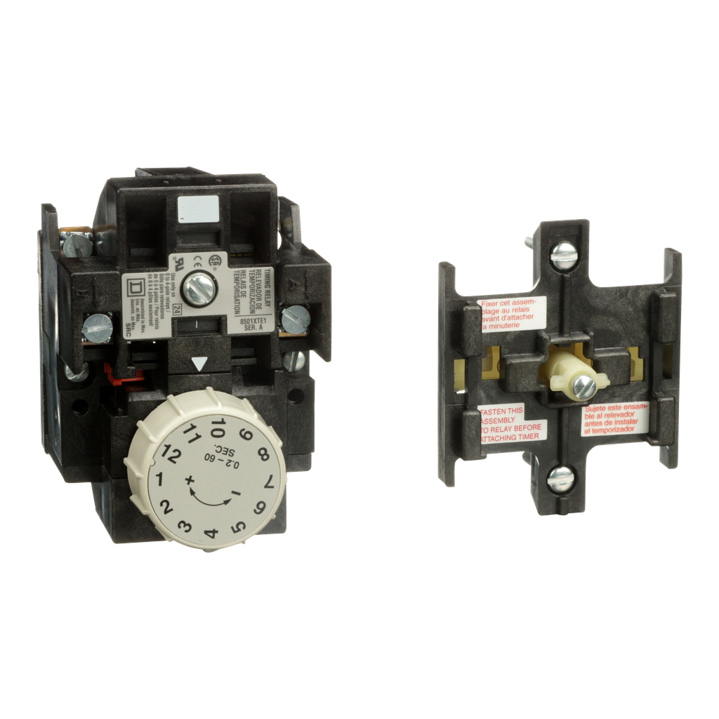 8501XTE1 – NEMA Control Relay, Type X, pneumatic timer attachment, one minute on delay, 10A resistive at 600 VAC, 1 NO and 1 NC