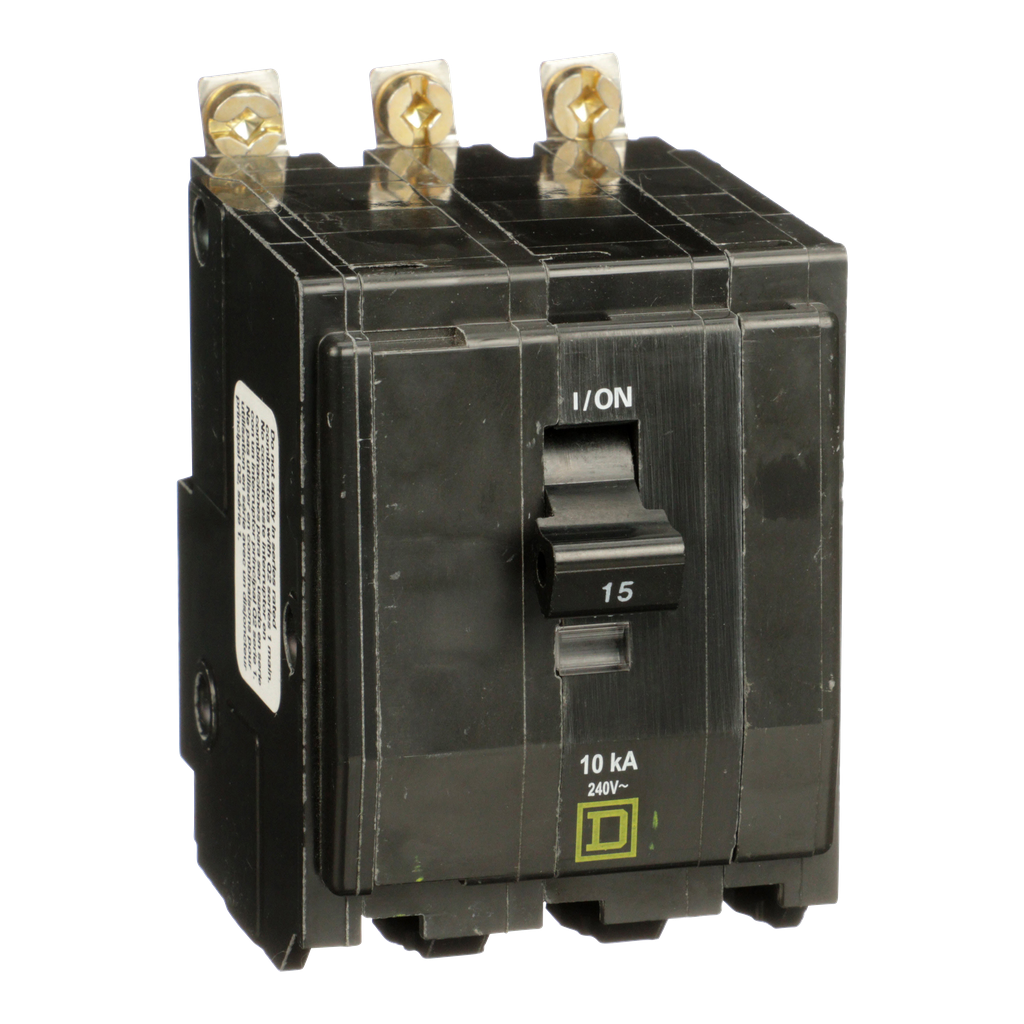 QOB3155237 – Mini circuit breaker, QO, 15A, 3 pole, 120/240VAC, 10kA, bolt on, ring