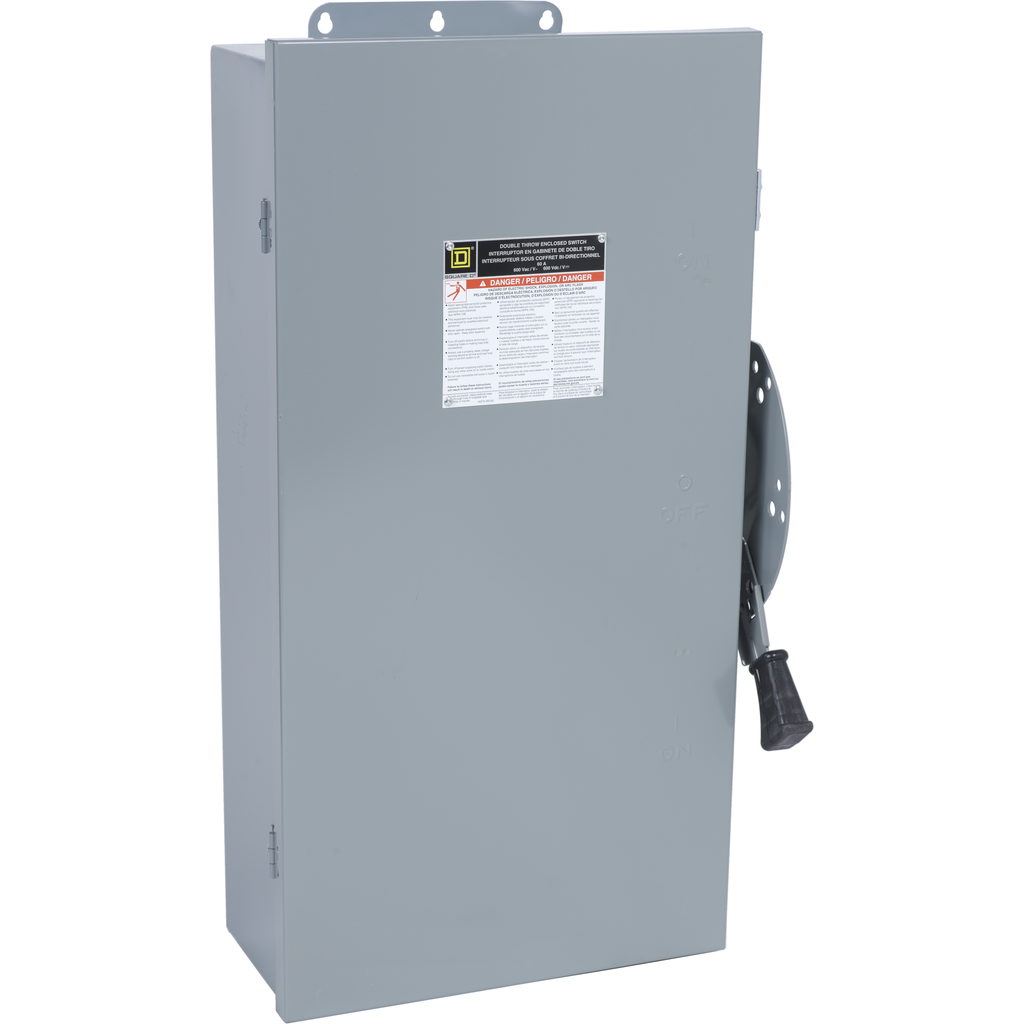 DTU662AWK – Safety switch, double throw, non fusible, 60A, 600V, 6 pole, 60hp, NEMA 12, no knock outs