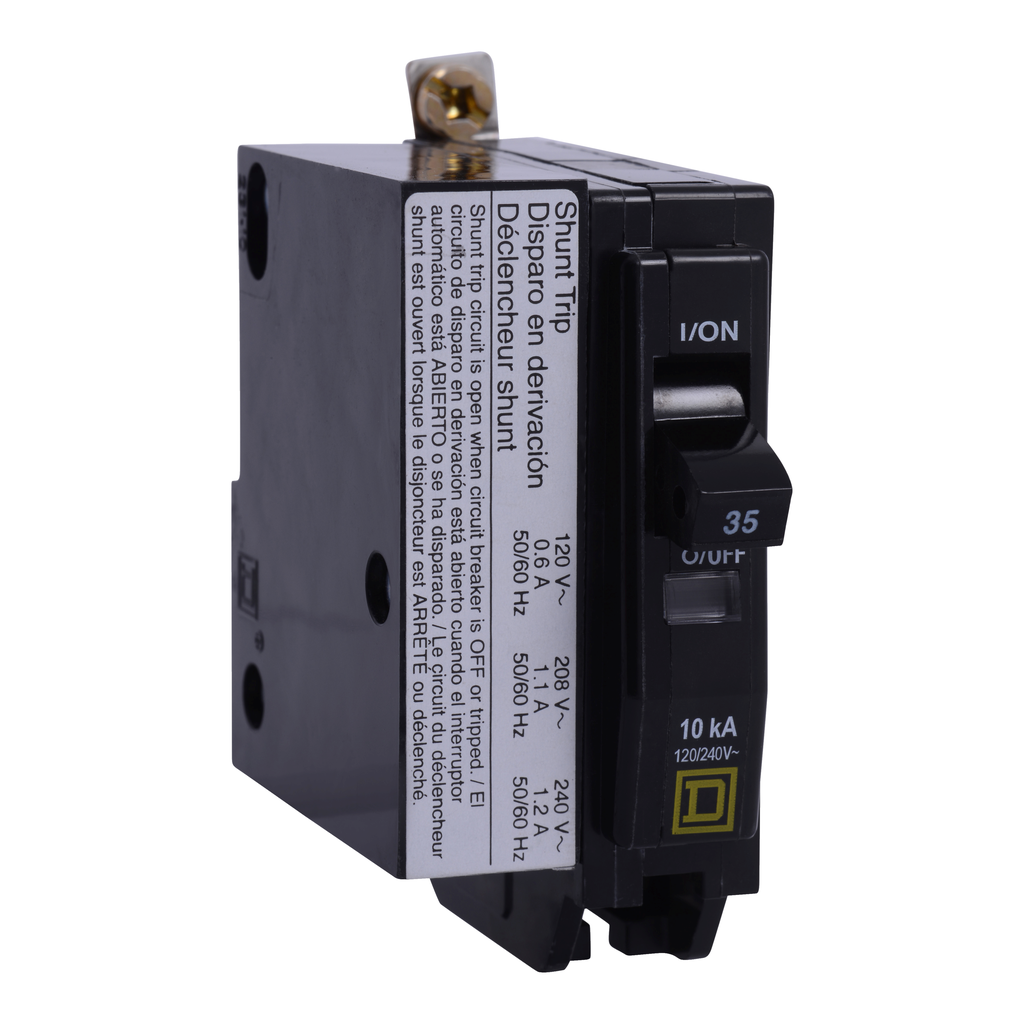 QOB1601021 – Mini circuit breaker, QO, 60A, 1 pole, 120/240VAC, 10kA, bolt on, AC shunt