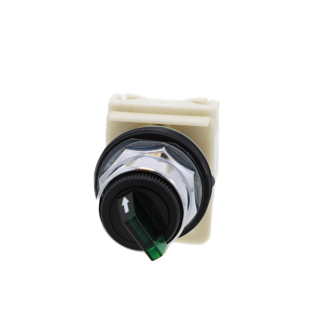 Mayer-DDS-Illuminated selector switch head, Harmony 9001K, metal, standard handle, green, 30mm, 2 positions, stay put, LED green, 24-28V-2