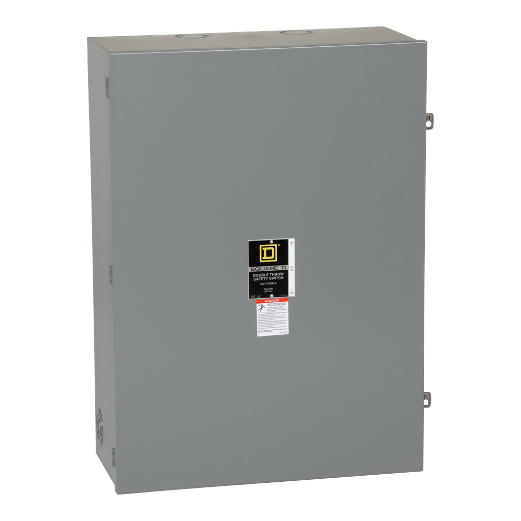 DTU324N – Safety switch, double throw, non fusible, 200A, 240VAC, 250VDC, 3 pole, 15HP, neutral factory installed, NEMA 1