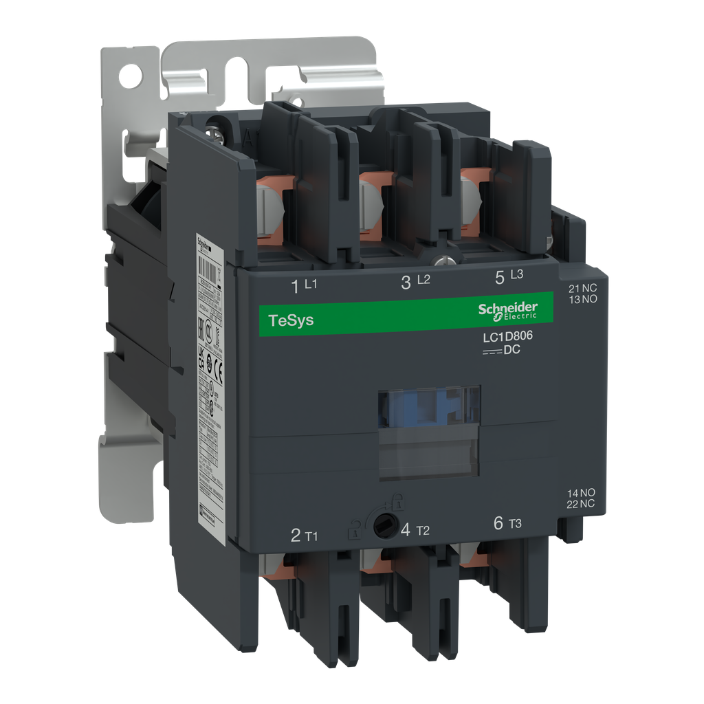 LC1D806BD – IEC contactor, TeSys Deca, nonreversing, 80A, 60HP at 480VAC, 3 phase, 3 pole, 3 NO, 24VDC coil, open style