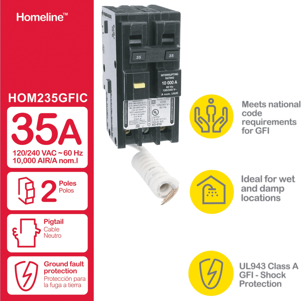 Mayer-DDS-Mini circuit breaker, Homeline, 35A, 2 pole, 120/240VAC, 10kA AIR, ground fault class A, plug in, UL [TAA]-2