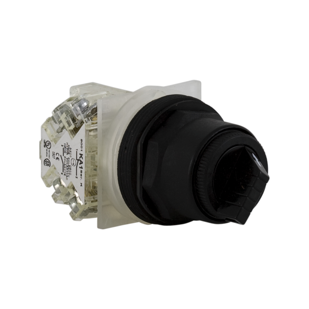 9001SKS11BH13 – Selector switch, Harmony 9001SK, plastic, standard handle, black, 30mm, 2 positions, stay put, 1 CO, 9001KA1 contact block compatible