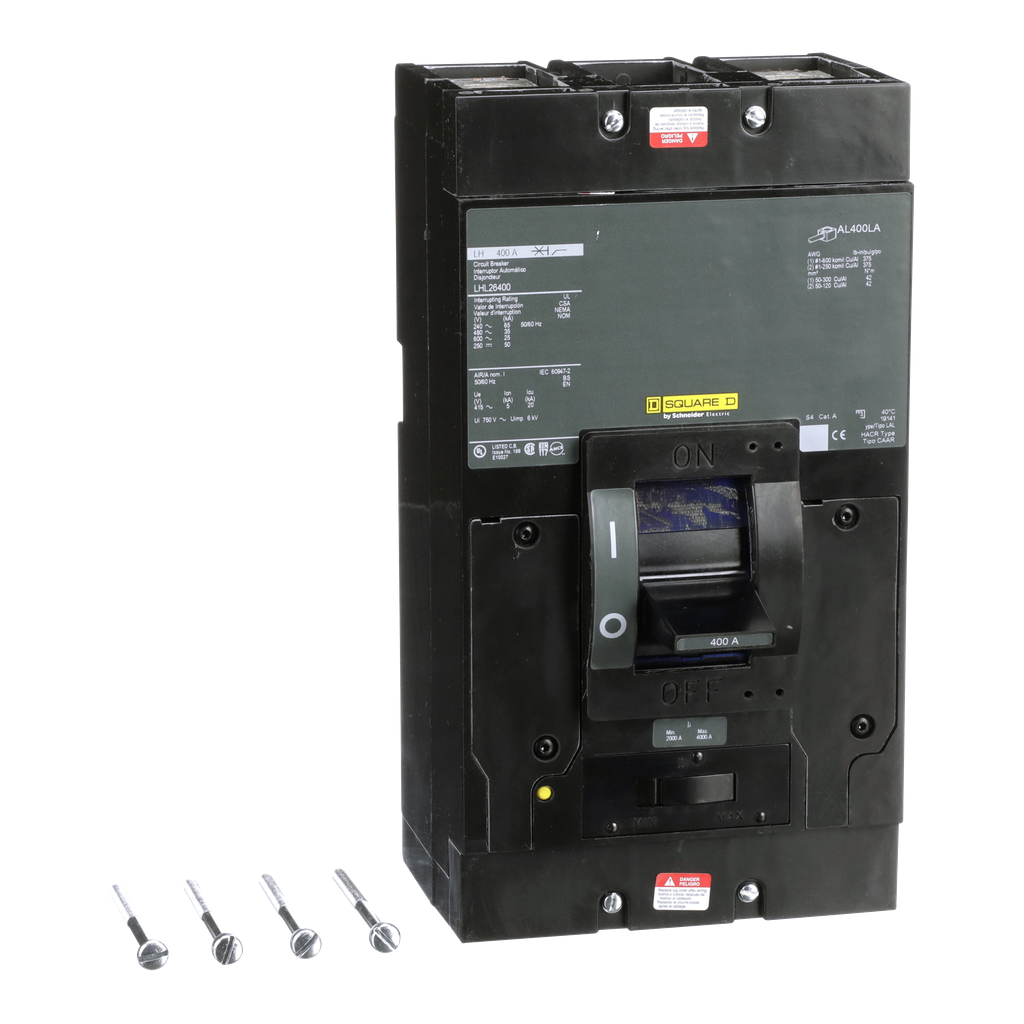 LHL26400 – Circuit breaker, LH, 400A, 2 pole, 600VAC, 25kA, 250VDC, 50kA, lugs, thermal magnetic