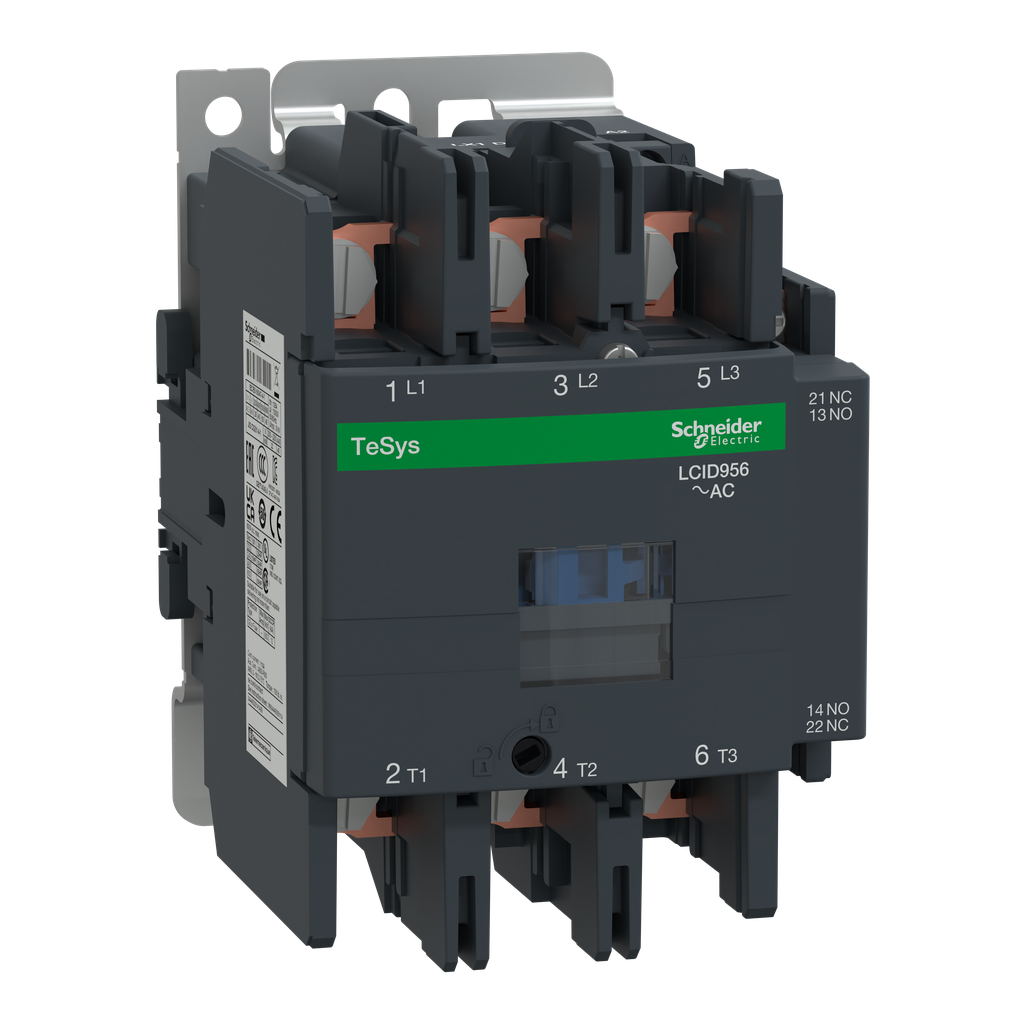 LC1D956K7 – IEC contactor, TeSys Deca, nonreversing, 95A, 60HP at 480VAC, 3 phase, 3 pole, 3 NO, 100VAC 50/60Hz coil, open style