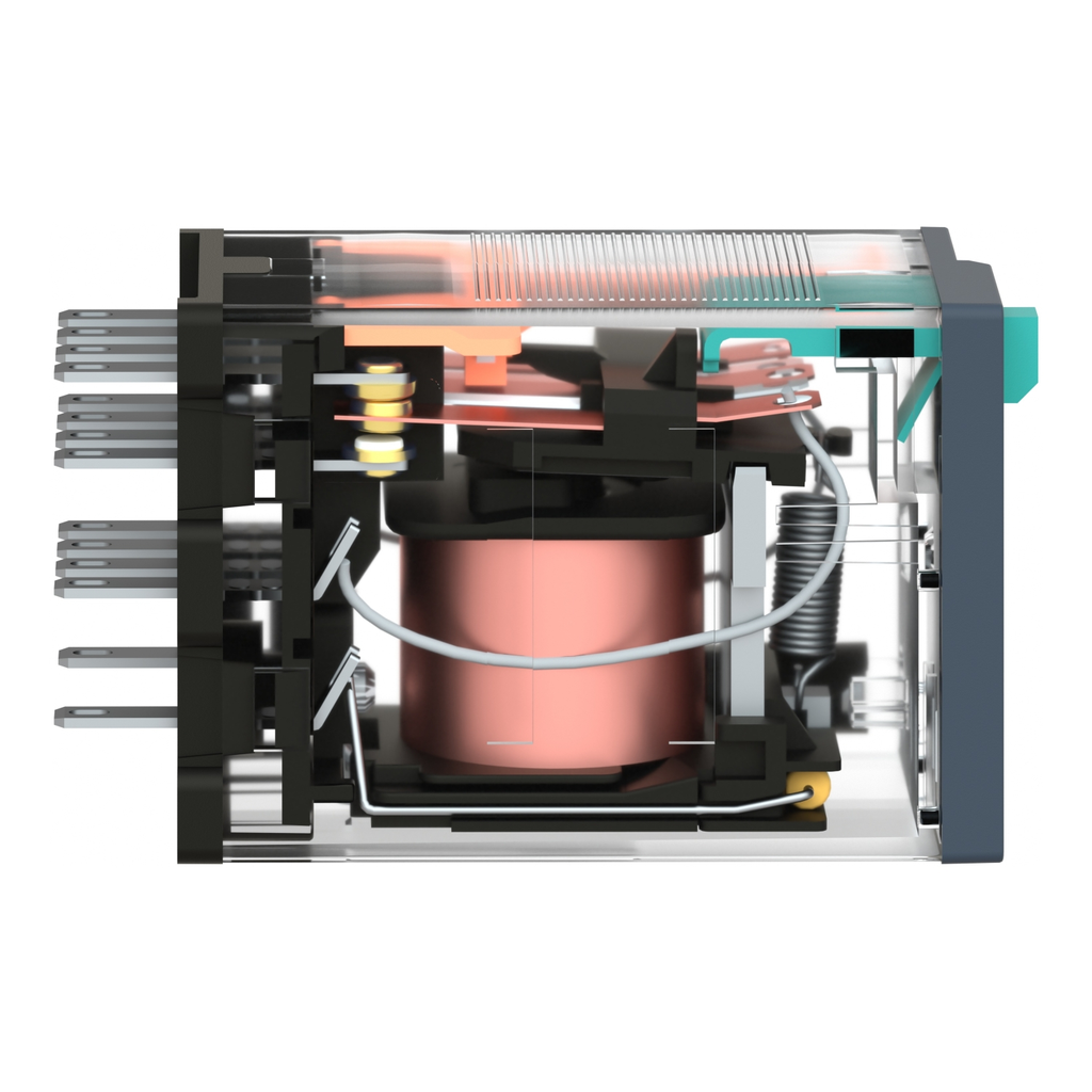 Mayer-DDS-miniature plug in relay, Harmony Electromechanical Relays, 6A, 4CO, with LED, lockable test but to n, 24V DC-2