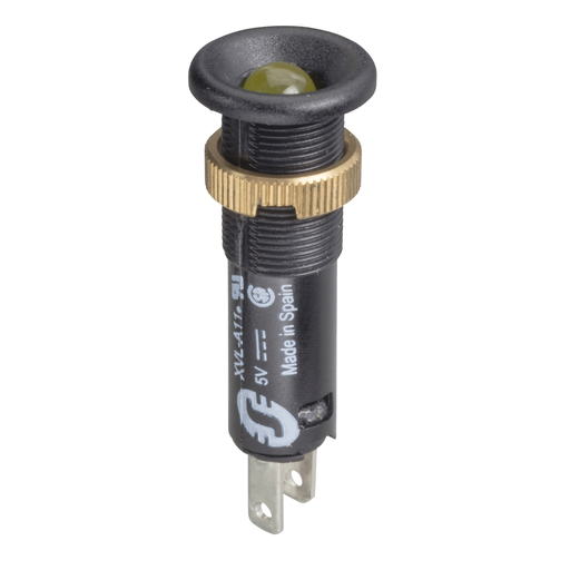 Mayer-DDS-LED pilot light with black bezel, Harmony XVL, yellow, 8mm, IP40, protruding LED, faston connectors, 12V-1