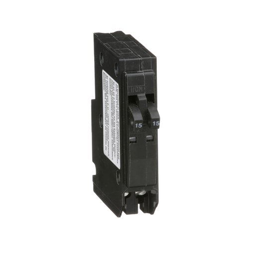 Picture of QO1515 - Tandem mini circuit breaker, QO, 2 x 1 pole at 15A, 120/240VAC, 10kA, plug in