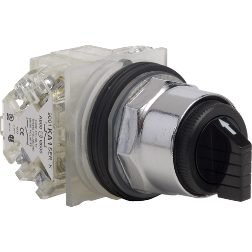 Product image for Square D 9001KS53BH2 30 mm 10 Amp 600 VAC/VDC 2NO 2NC 3-Position Round Knob Non-Illuminated Selector Switch