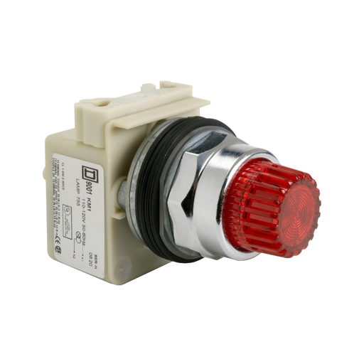 9001K2L38LRR - Illuminated push-button head, Harmony 9001K, metal, projecting, red, 30mm, spring return, LED red, 120V