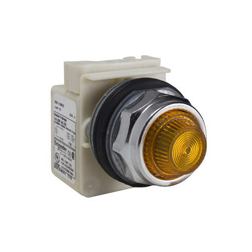 Product image for Square D 9001KP35A31 30 mm 24/28 VAC/VDC Amber Lens Metal Bezel Standard Round Pilot Light