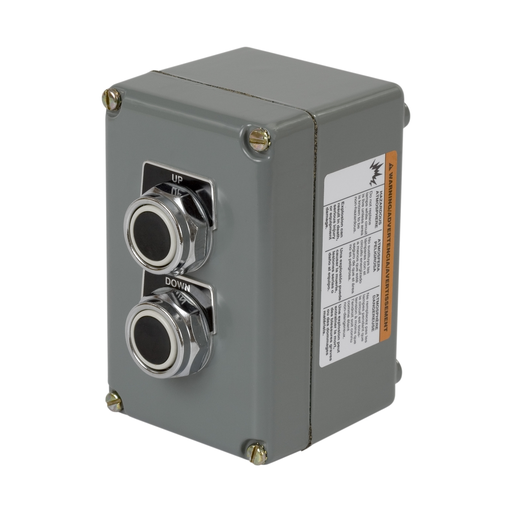 Mayer-DDS-30mm push button, Type K, control station, two push buttons, 6A inductive at 120VAC, marked UP and DOWN, NEMA 4, 13-1
