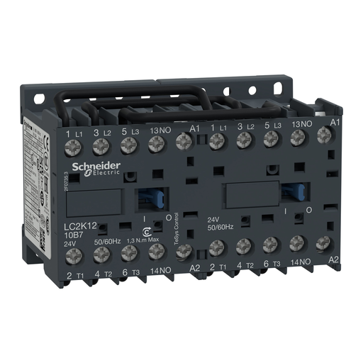 Product image for Square D LC2K1210G7 575 VAC 12 Amp 3-Pole 1NO Screw Clamp Terminal Full Voltage Reversing IEC Contactor