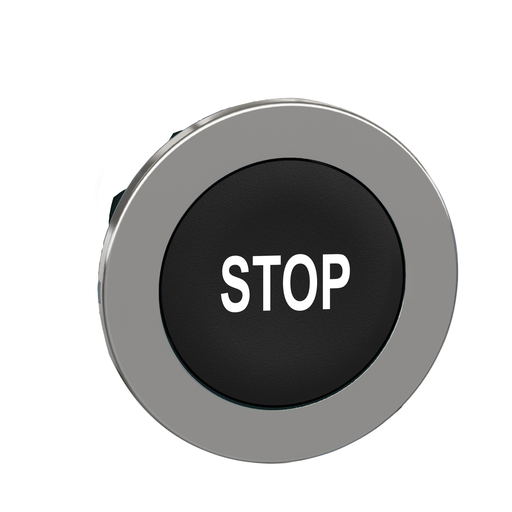 Mayer-DDS-Head for non illuminated push button, Harmony XB4, flush mounted black flush caps pushbutton white marked "STOP"-1