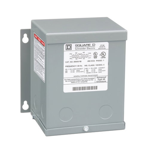 Product image for Square D 500SV1B 0.5 kVa 240 x 480 VAC Primary 120/240 VAC Secondary Dry Type General Purpose Transformer