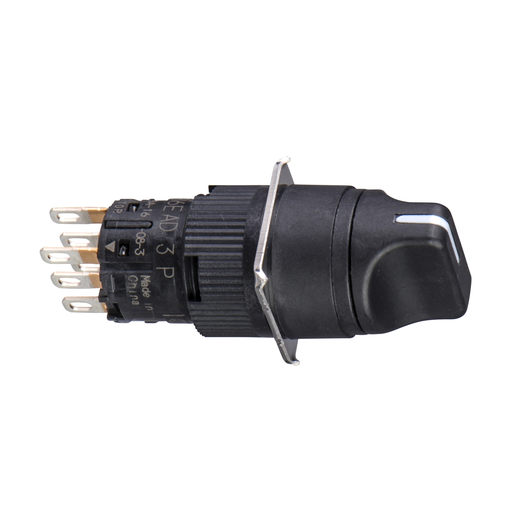 Mayer-DDS-Monolithic selector switch, Harmony XB6E, round black, 16mm, 2 positions, projecting handle, stay put, 1CO-1
