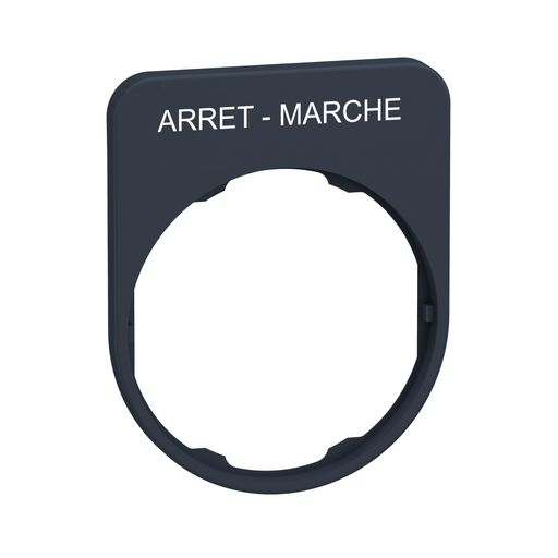 Mayer-DDS-Legend plate, Harmony XB5, 40 x 50mm, for flush mounted heads, plastic, dark grey, white marked ARRET-MARCHE-1