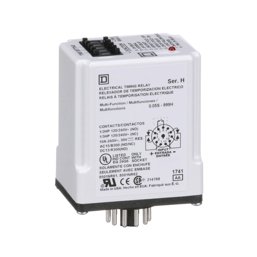 Product image for Square D 9050JCK70V14 24 VAC/VDC Coil 10 Amp DPDT Plug-In Socket Mount AC/DC Timing Relay