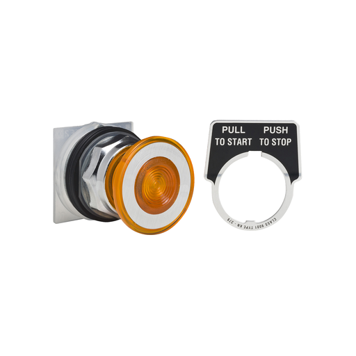 Product image for Square D 9001KR9A 30 mm Amber Body Chrome Plated Metal Bezel 2-Position Mushroom Non-Illuminated Push-Pull Operator