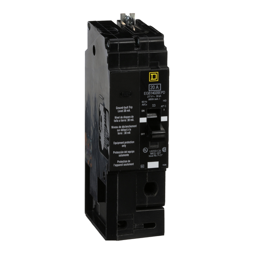 Product image for Square D EGB14020EPD 1-Pole 20 Amp 277 Volt Thermal Magnetic Miniature Circuit Breaker