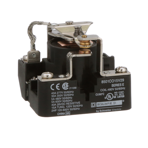 Product image for Square D 8501CO15V29 480 VAC 30 Amp 1-Pole SPDT 1NO 1NC Panel Mount AC Operated Power Relay