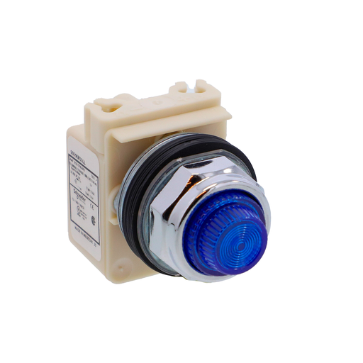 Product image for Square D 9001KP35LLL31 30 mm 24/28 VAC/VDC Blue Lens Metal Bezel LED Standard Round Pilot Light