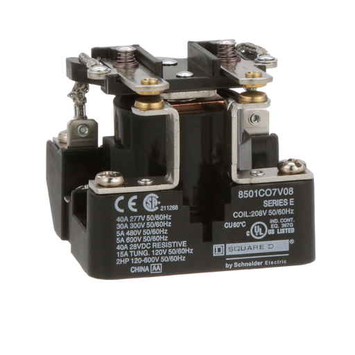 Product image for Square D 8501CO7V08 208 VAC 30 Amp 2-Pole DPST 2NO Panel Mount AC Operated Power Relay