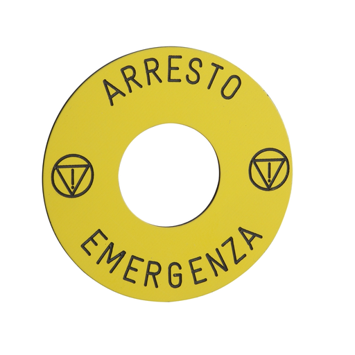 Mayer-DDS-Harmony XB6, marked legend Ø 45 for emergency stop pushbutton, ARRESTO EMERGENZA-1