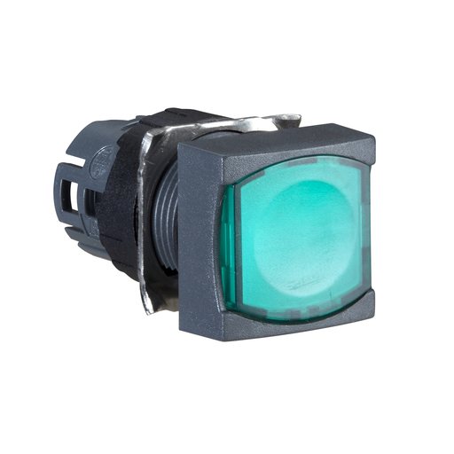 Mayer-DDS-Head for illuminated push button, Harmony XB6, green square flush, 16mm, integral LED, latching, unmarked-1