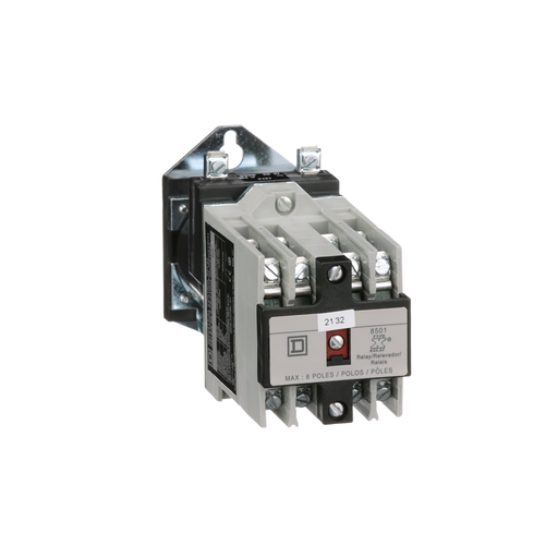 Product image for Square D 8501XDO80V62 115/125 VDC 10/5 Amp 8-Pole 8NO Panel Mount DC Operated Control Relay