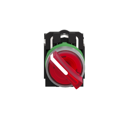 Mayer-DDS-Illuminated selector switch, Harmony XB5, universal LED, grey bezel, red handle, 22mm, 2 positions, stay put, 1NO + 1NC, 120V AC DC-2
