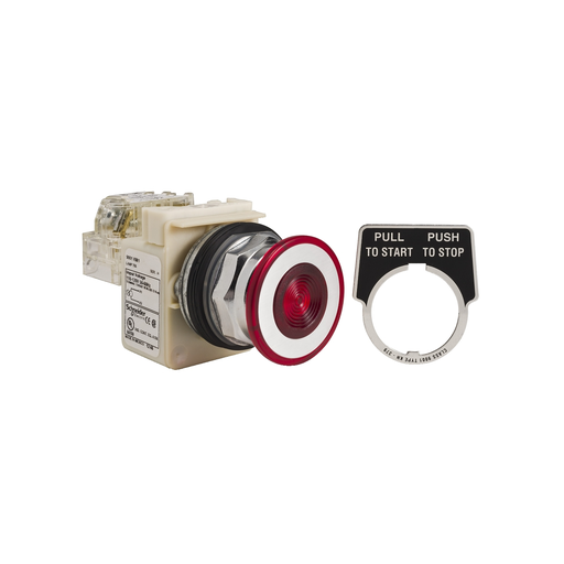 Product image for Square D 9001KR9P35R 30 mm Red Body Metal Bezel 2-Position Mushroom Illuminated Push Button Operator