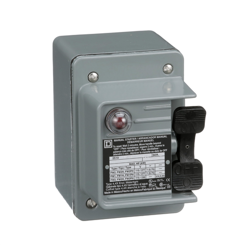 Product image for Square D 2510FW1P 277 VAC 16 Amp 1 Hp 1-Pole NEMA 4 Non-Reversing Manual Starter