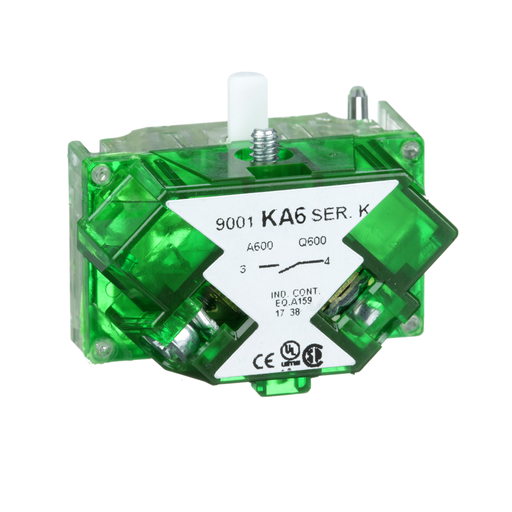 Product image for Square D 9001KA6 600 VAC 10 Amp 1NO Silver Alloy Screw Clamp Terminal Push Button Contact Block