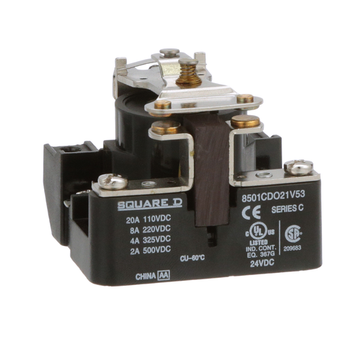 Product image for Square D 8501CDO21V53 24 VDC 30 Amp 1-Pole SPST 1NO Panel Mount DC Operated Power Relay